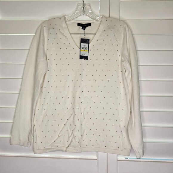 Tommy Hilfiger V-Neck Studded Knit Sweater Medium - Picture 1 of 5